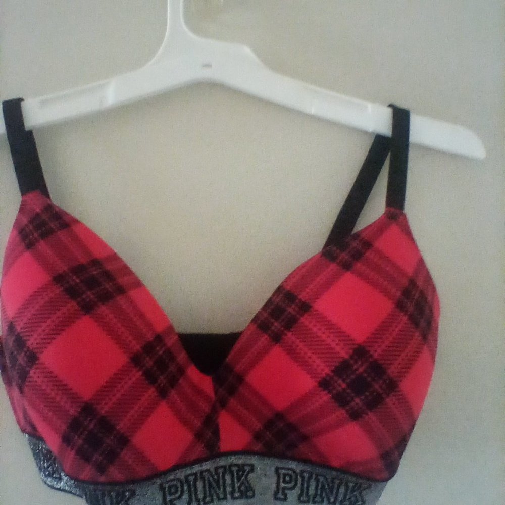 Victoria's Secret Pink red plaid bra 34DD